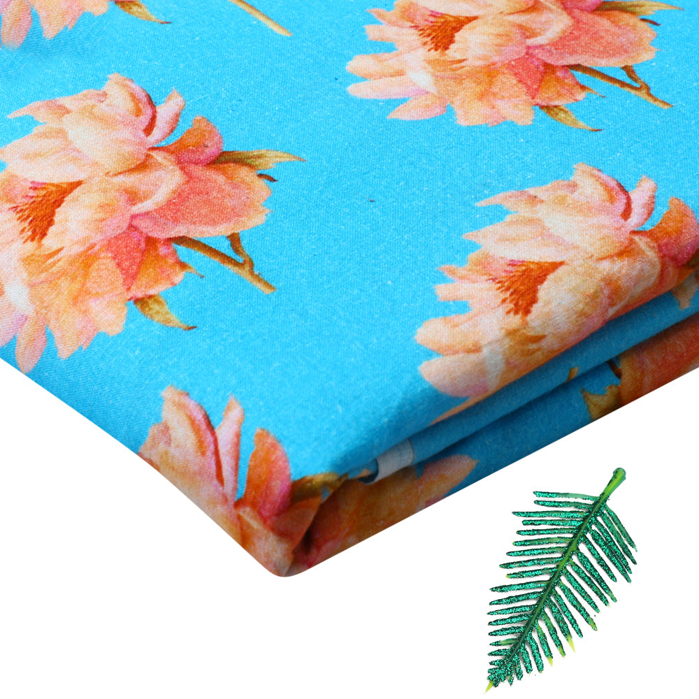 Blue Color Digital Printed Muslin Cotton Fabric