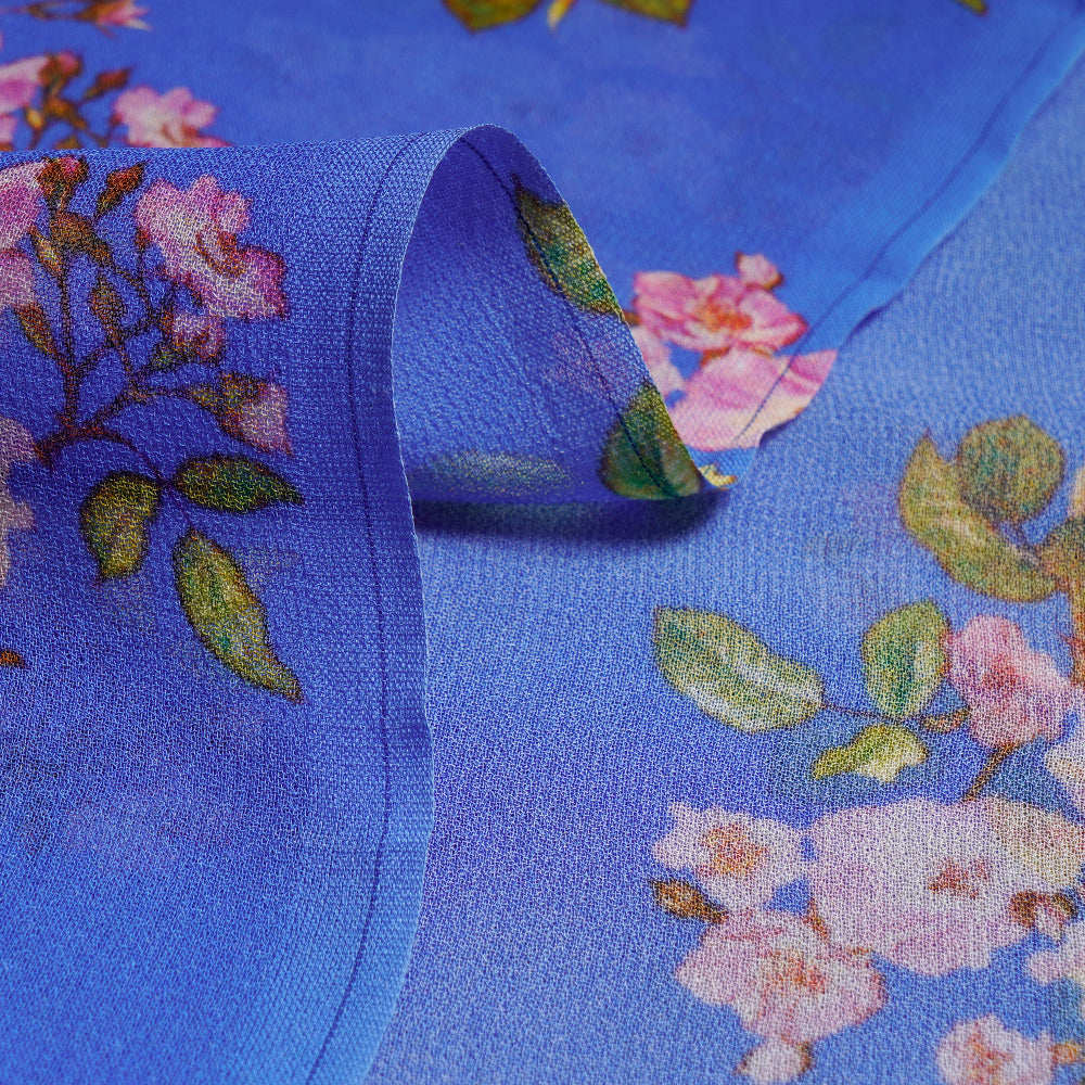 Blue Color Digital Printed Viscose Georgette Fabric