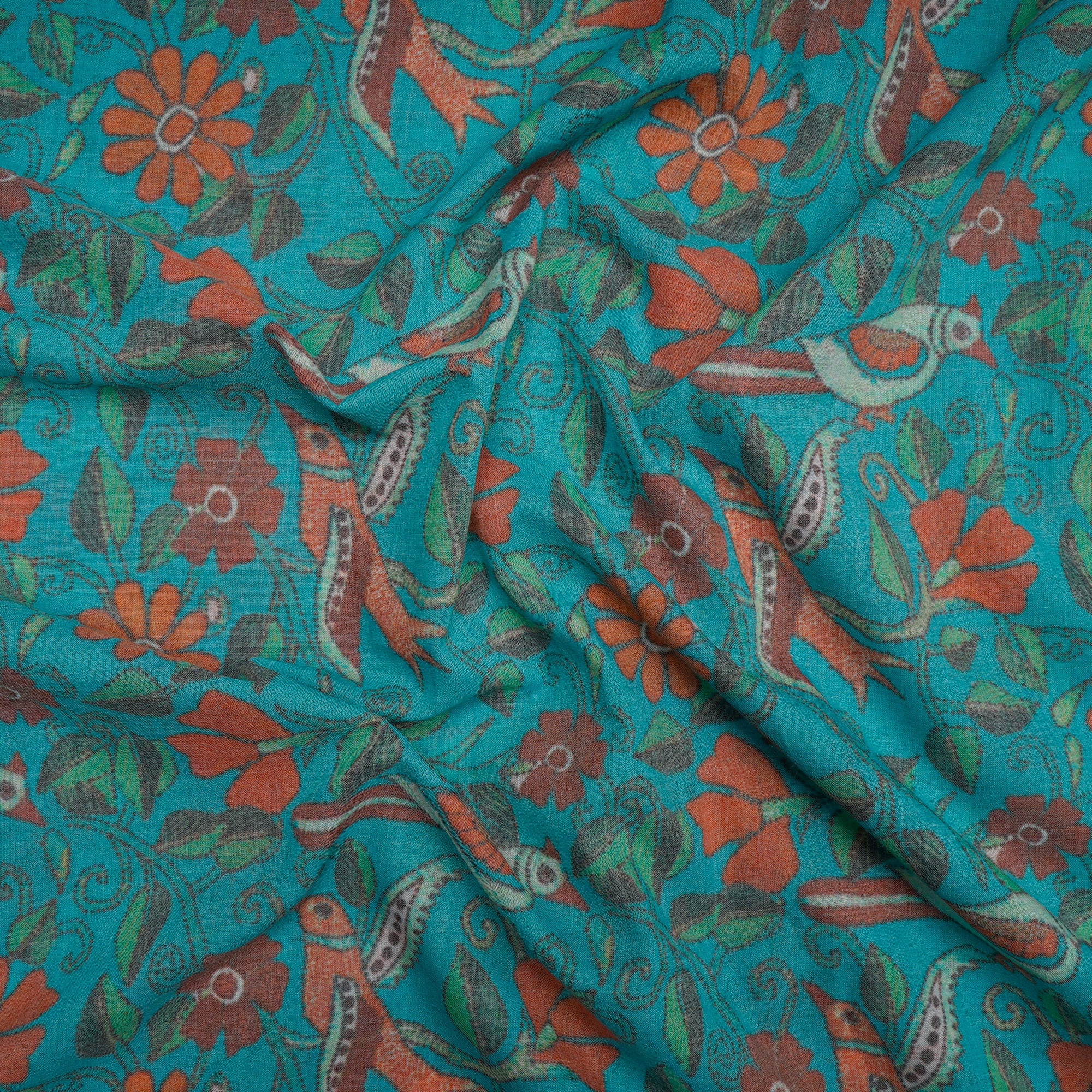 Blue-Orange Color Digital Printed High Twisted Poly Voile Fabric