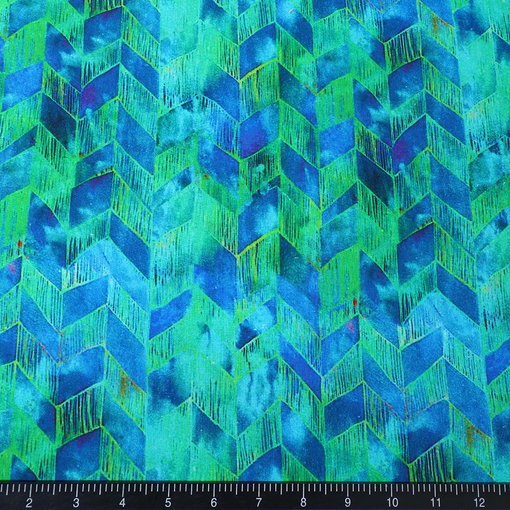 Blue-Green Color Digital Printed Muslin Cotton Fabric
