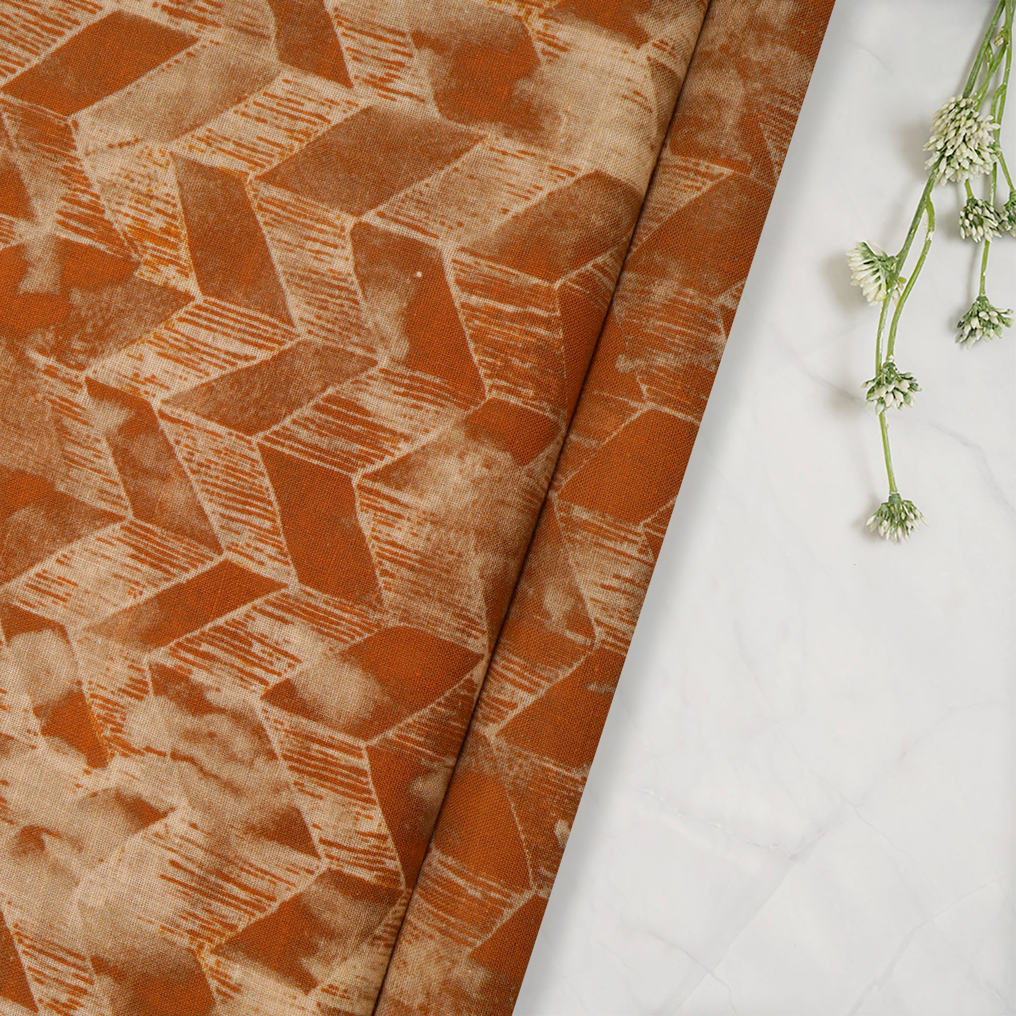 Rust Color Digital Printed Muslin Cotton Fabric