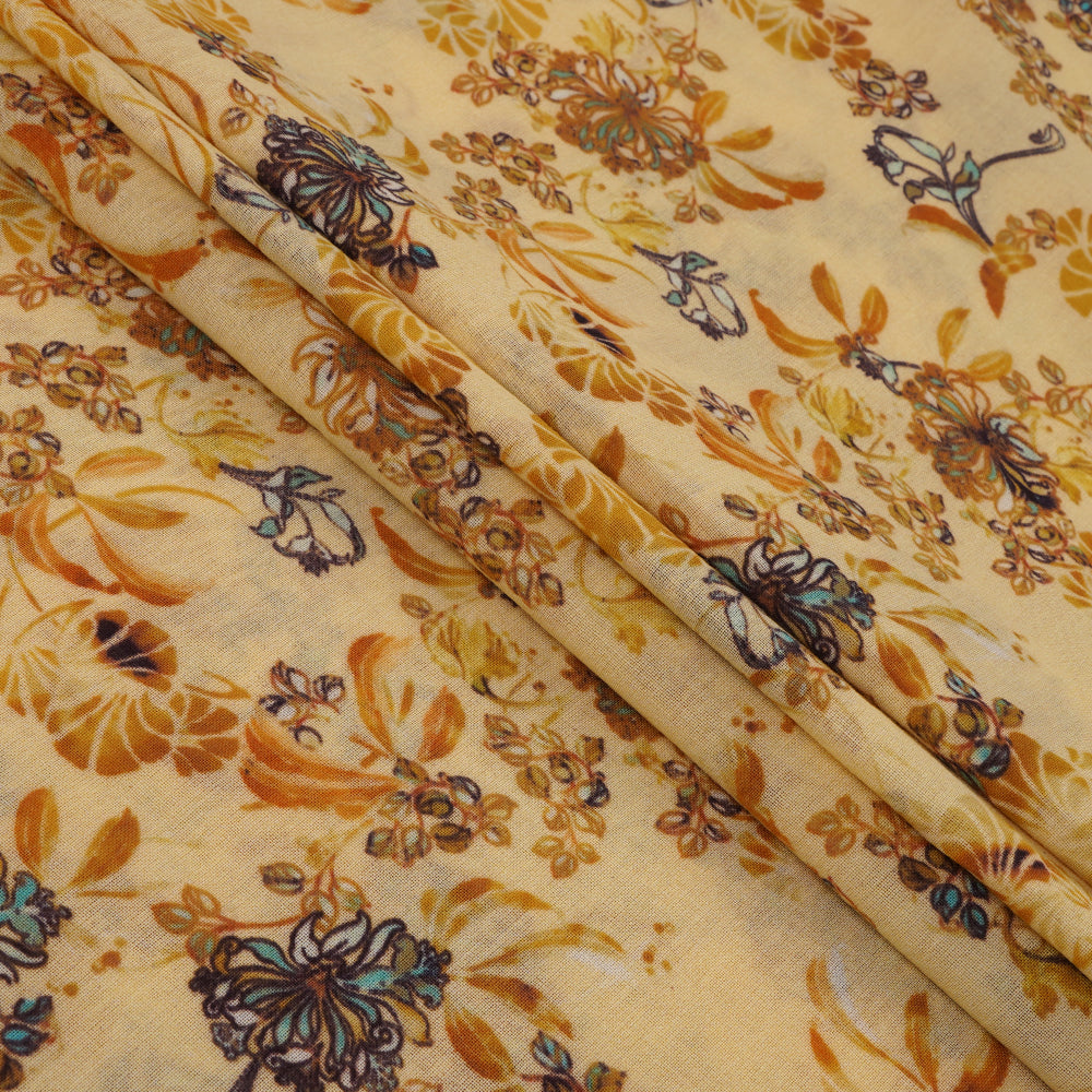 Yellow Color Digital Printed High Twisted Poly Voile Fabric