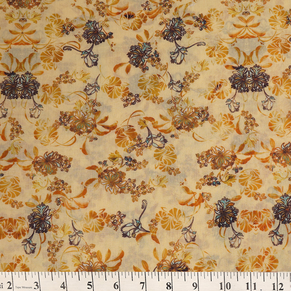 Yellow Color Digital Printed High Twisted Poly Voile Fabric