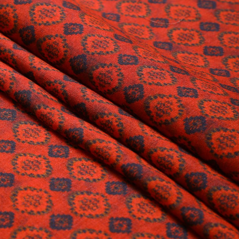 Red-Black Color Digital Printed Tussar Spun Fabric