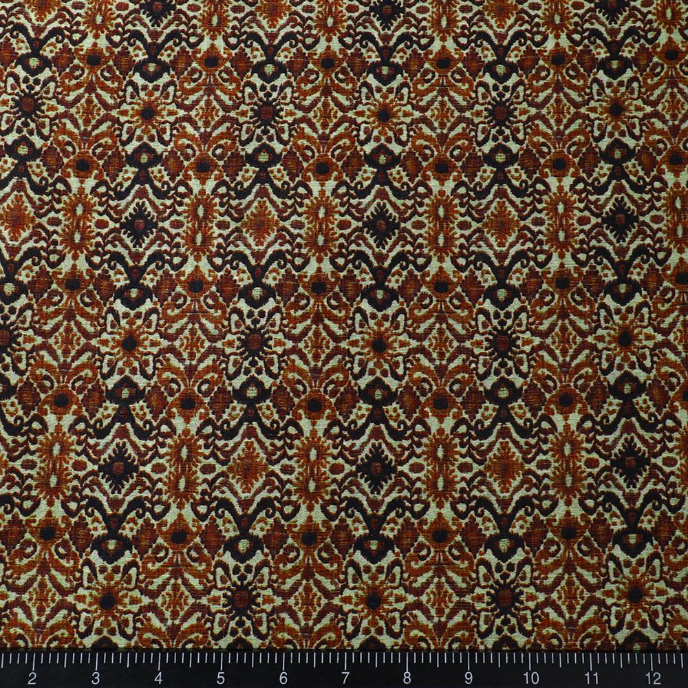 Brown-Pale Green Color Digital Printed Linen Silk Fabric