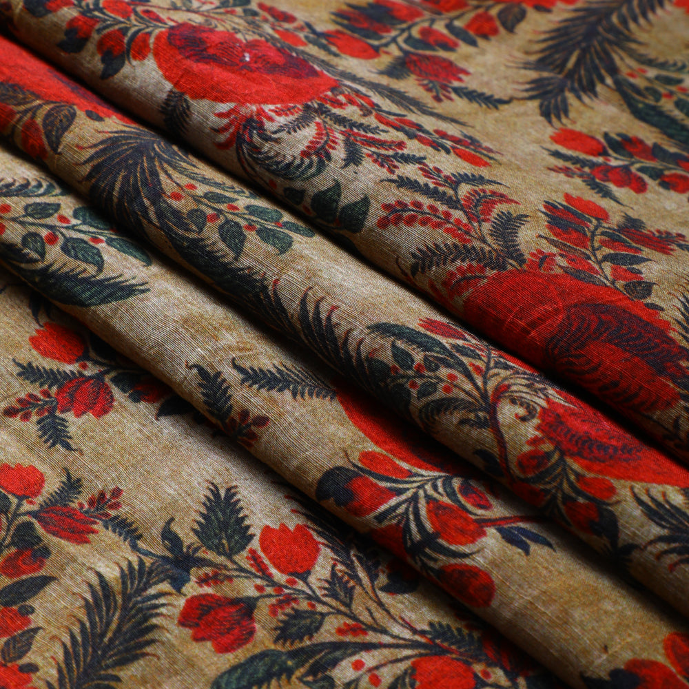 Red-Beige Color Digital Printed Silk Linen Fabric