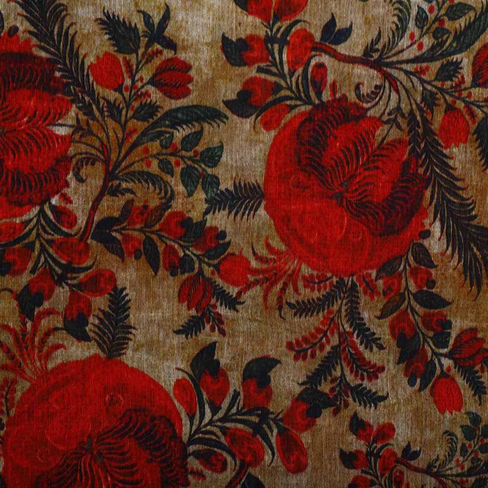 Red-Beige Color Digital Printed Silk Linen Fabric