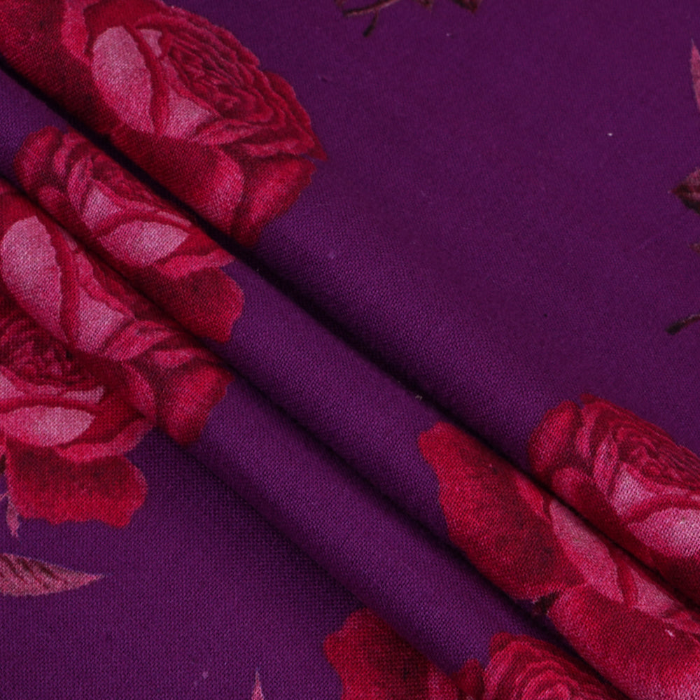 Purple Color Digital Printed Handloom Cotton Fabric