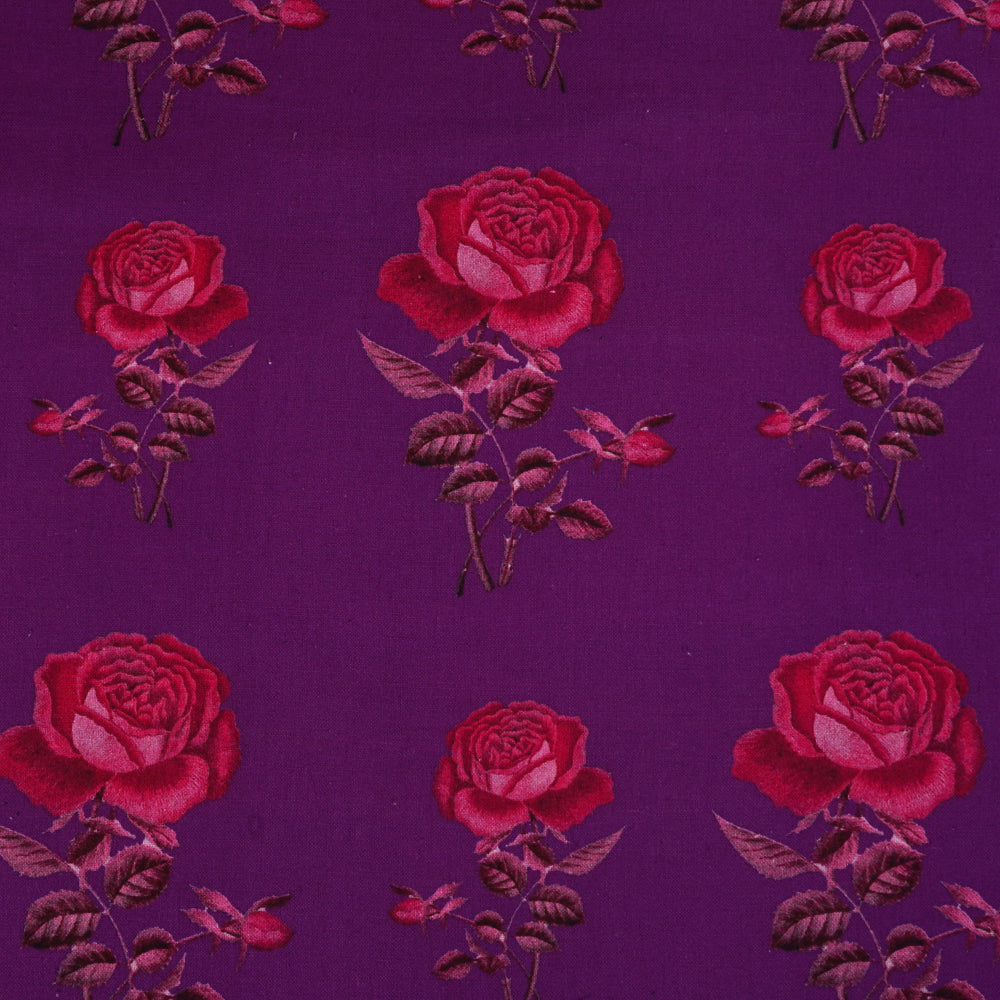 Purple Color Digital Printed Handloom Cotton Fabric