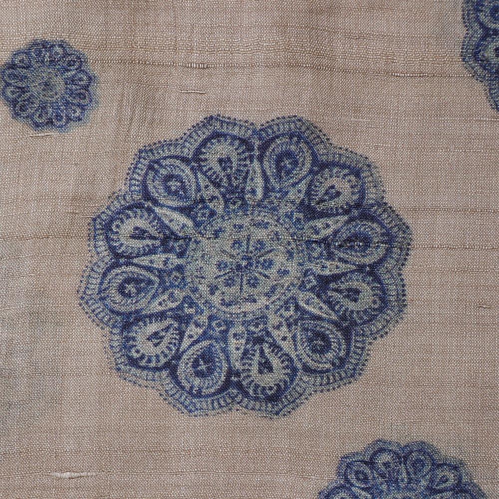 Beige-Blue Color Digital Printed Tussar Silk Fabric