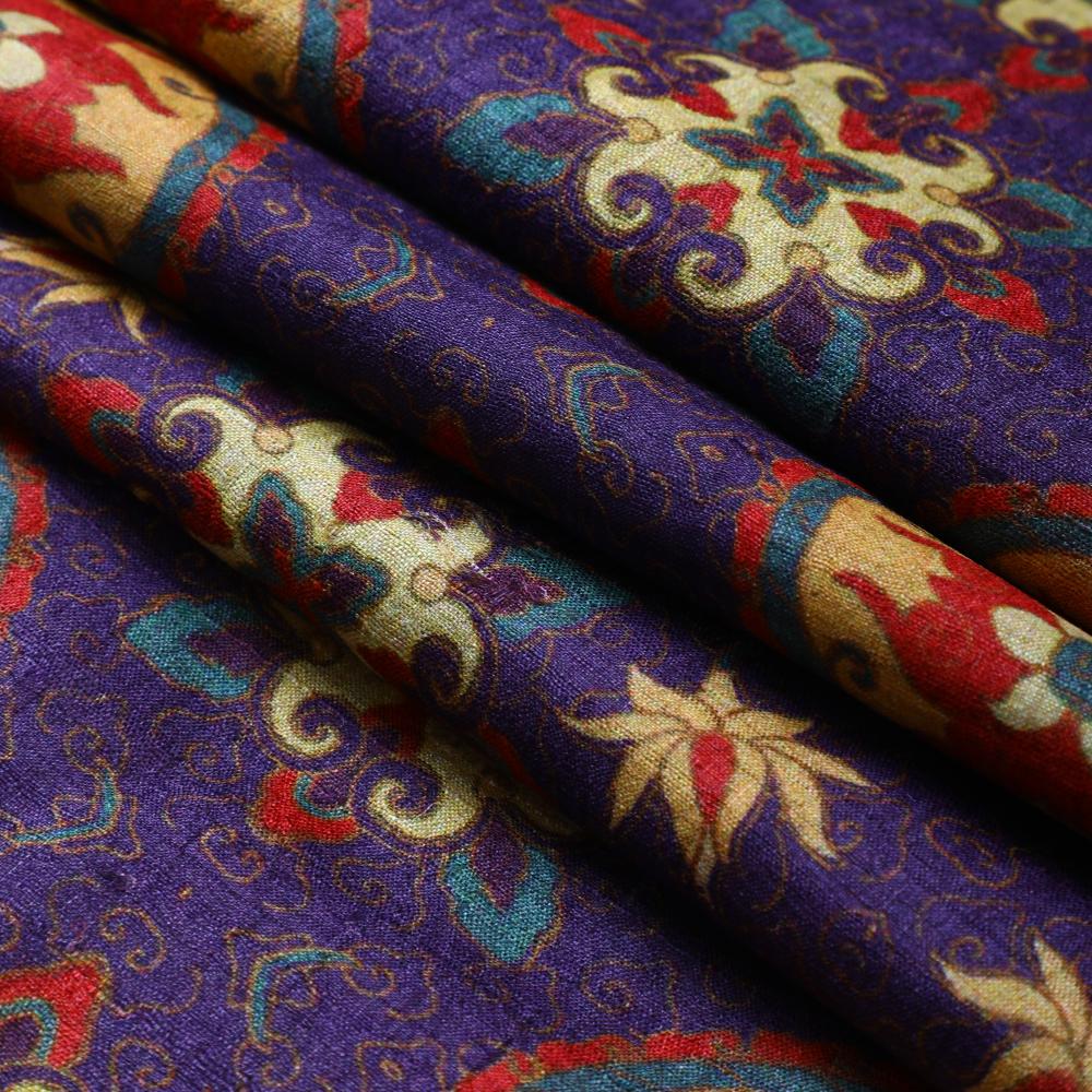 Purple Color Digital Printed Tussar Silk Fabric