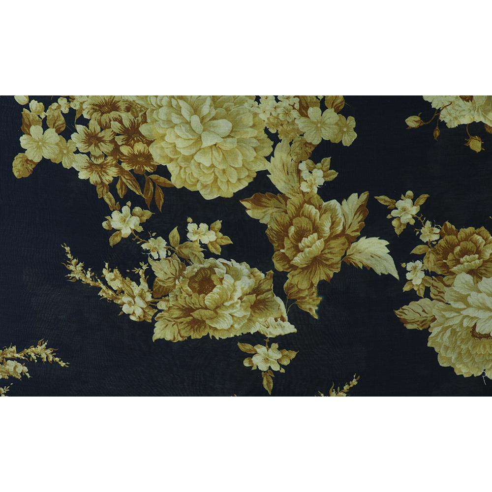 Black-Yellow Color Digital Printed Pure Chanderi Fabric