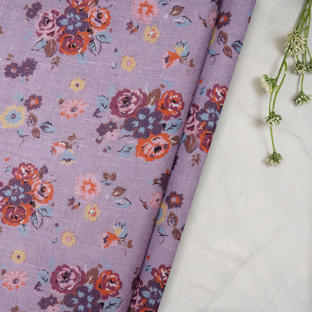 Lilac Color Digital Printed Premium Linen Fabric
