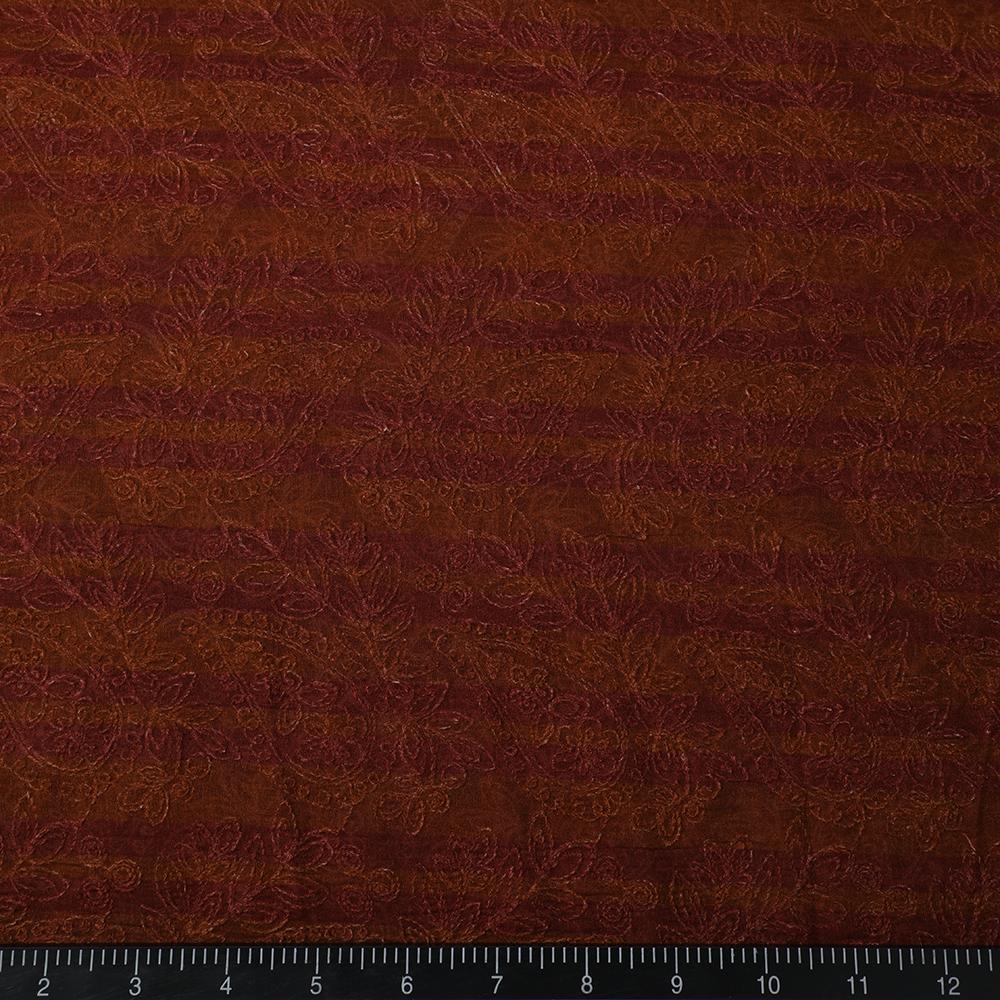 Brown Color Digital Printed Embroidered Pure Chanderi Fabric