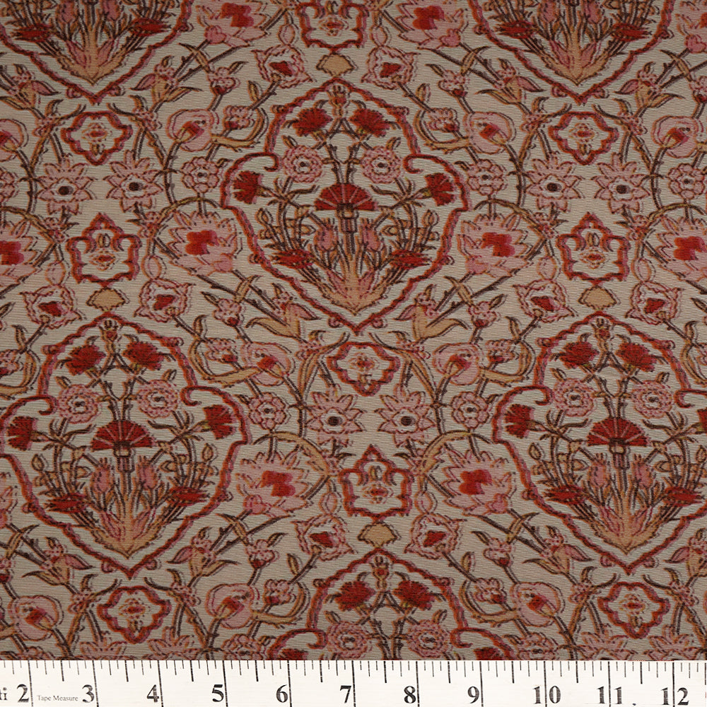 Light Pink-Red Color Digital Printed Pure Chanderi Fabric