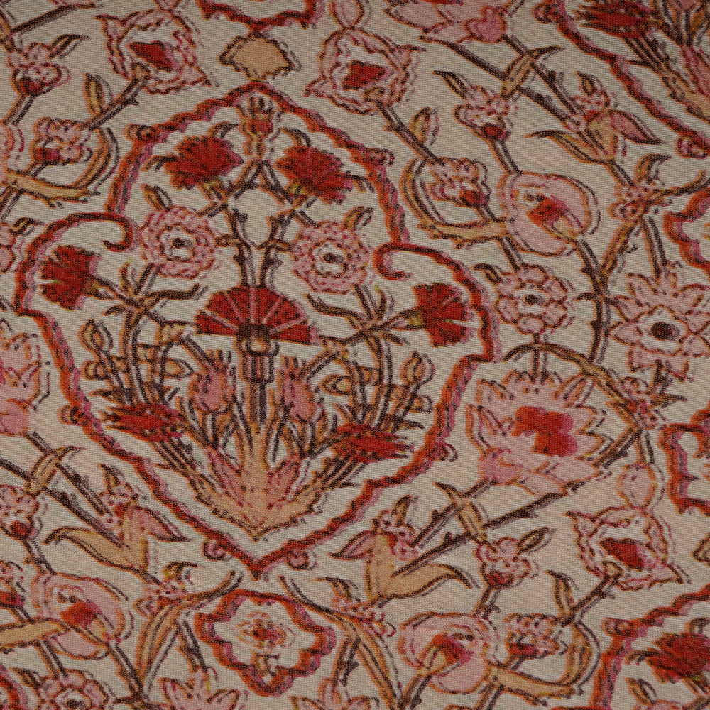 Light Pink-Red Color Digital Printed Pure Chanderi Fabric