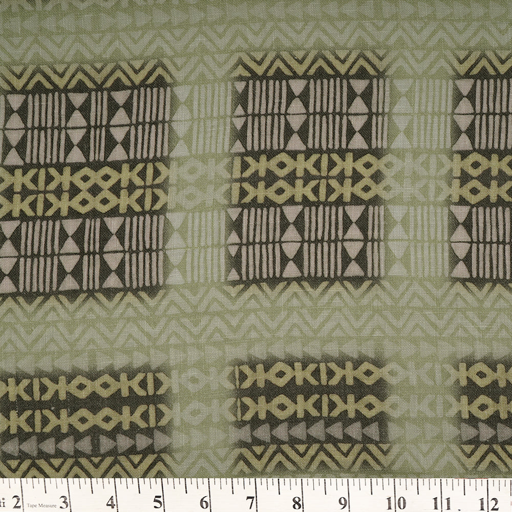 Green Color Digital Printed Linen Fabric