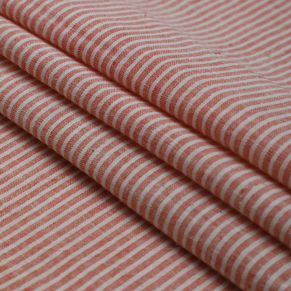Dark Salmon-Cream Color Yarn Dyed Cotton Muslin Fabric