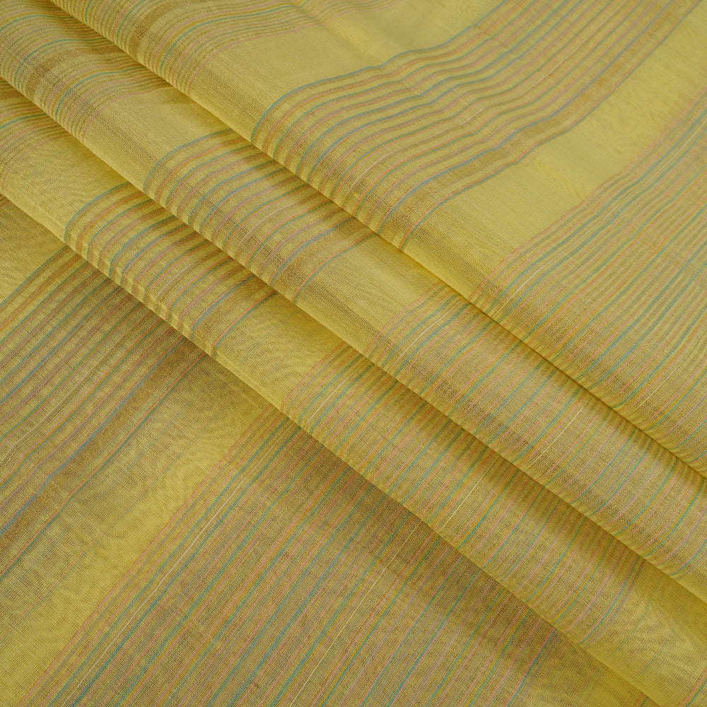 Yellow Color Handwoven Maheshwari Silk Fabric