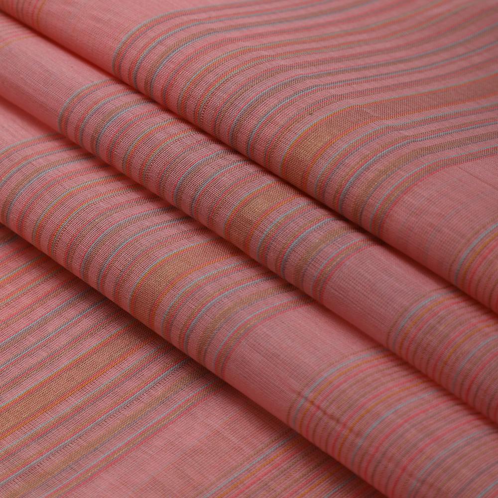 Flamingo pink Color Handwoven Maheshwari Silk Fabric