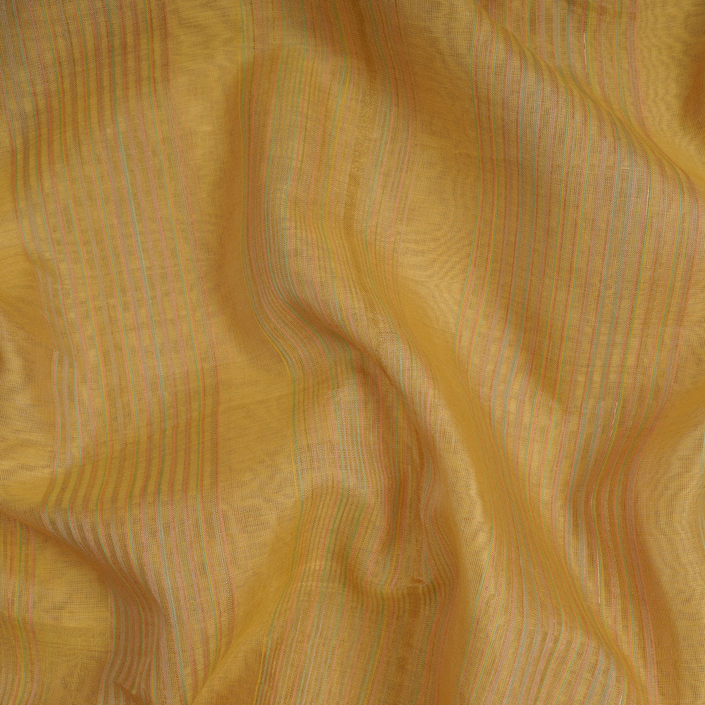 Yellow Color Striped Maheshwari Cotton Silk Fabric