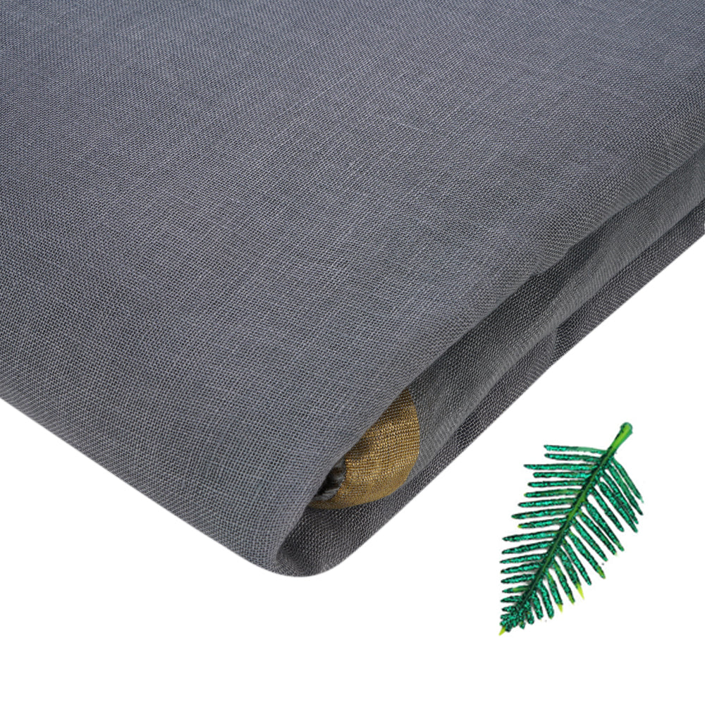 Grey Color Linen Fabric With Zari Border