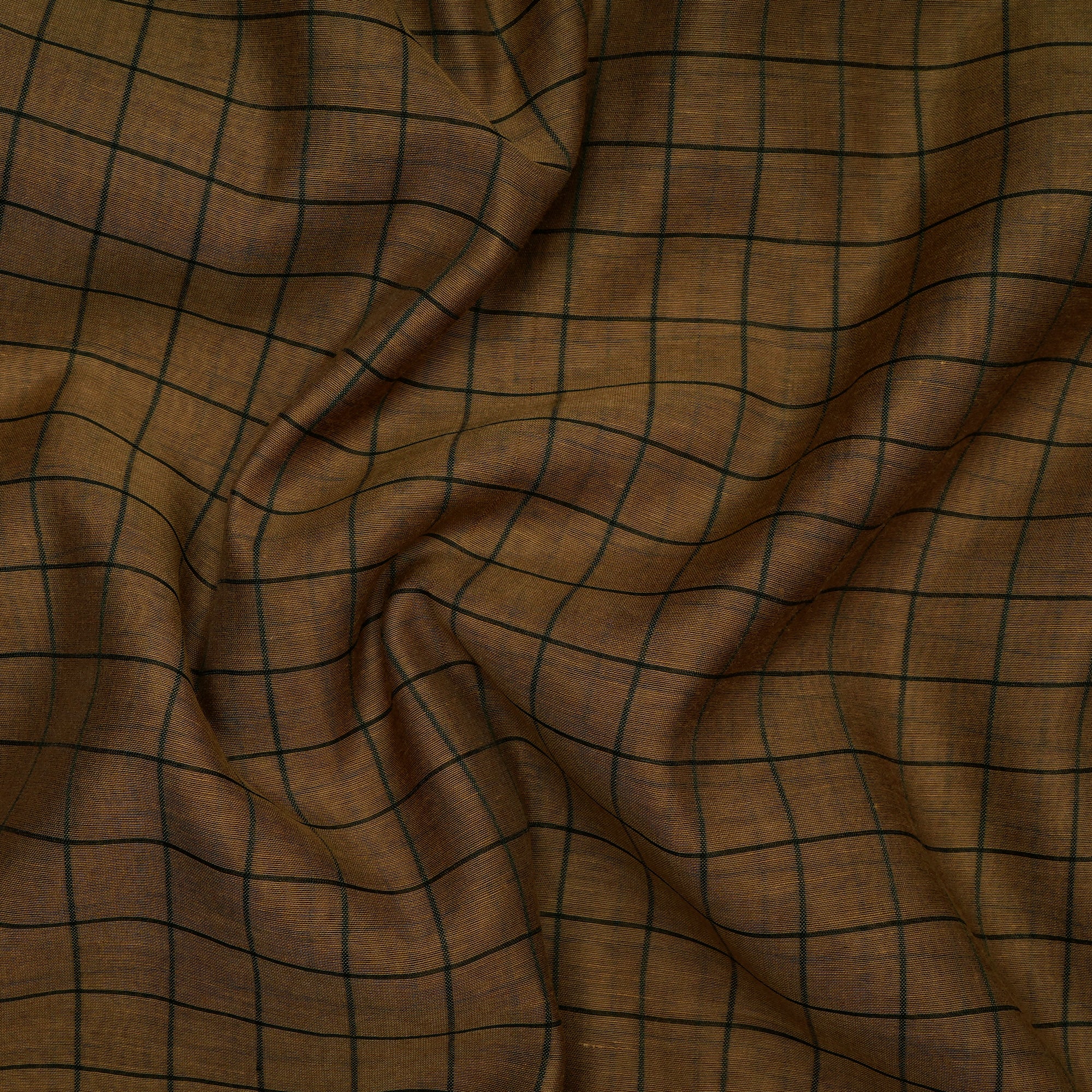 Mud Brown Check Pattern Piece Dyed Banarasi Fancy Chanderi Fabric