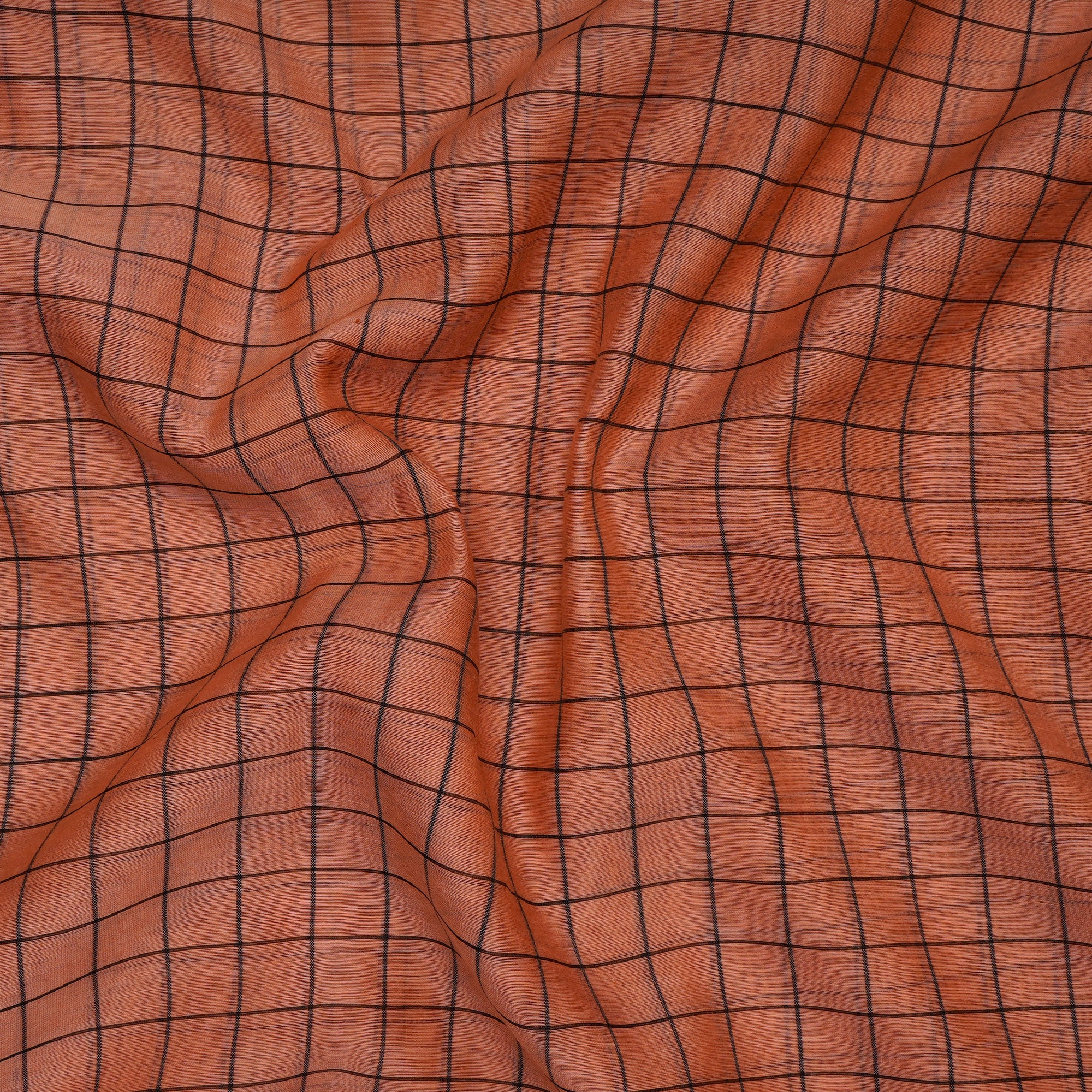 Dark Peach Check Pattern Piece Dyed Banarasi Fancy Chanderi Fabric
