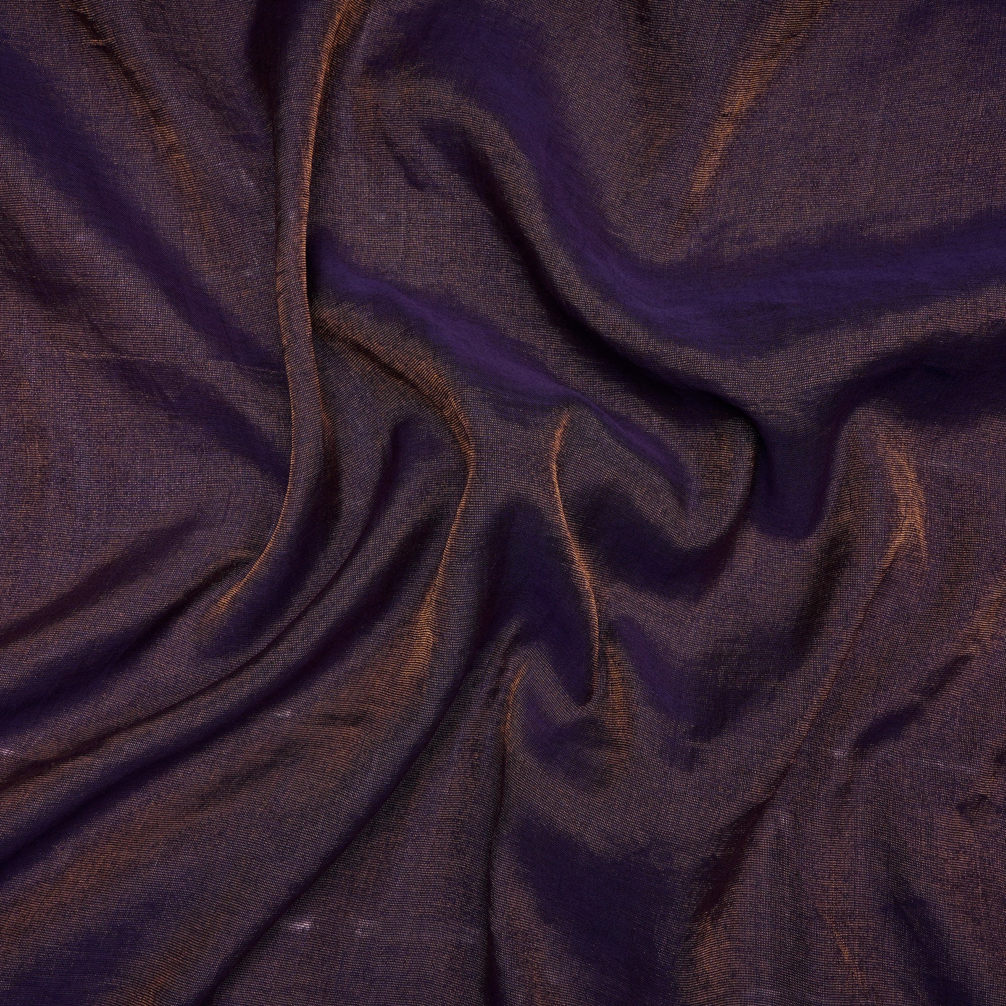 Dark Purple-Gold Piece Dyed Pure Tissue Chanderi Fabric