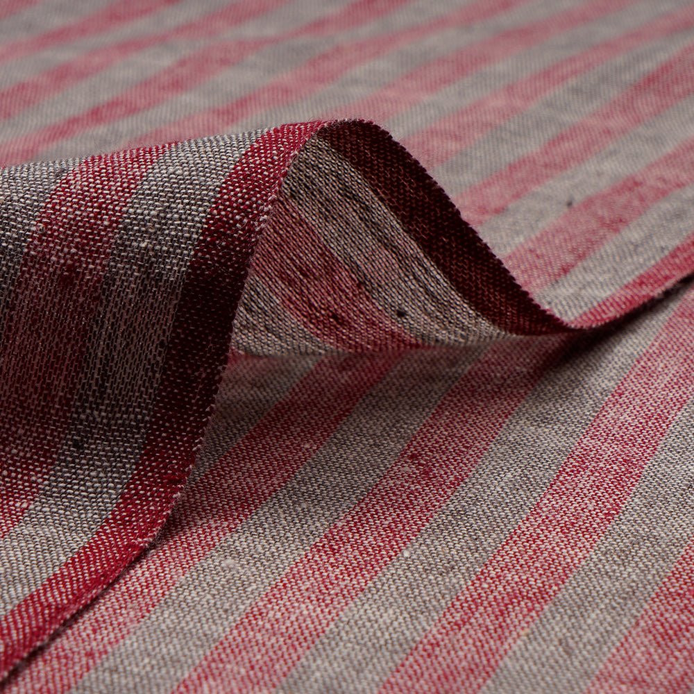 Grey-Red Woven Handspun Handwoven Kala Cotton Fabric