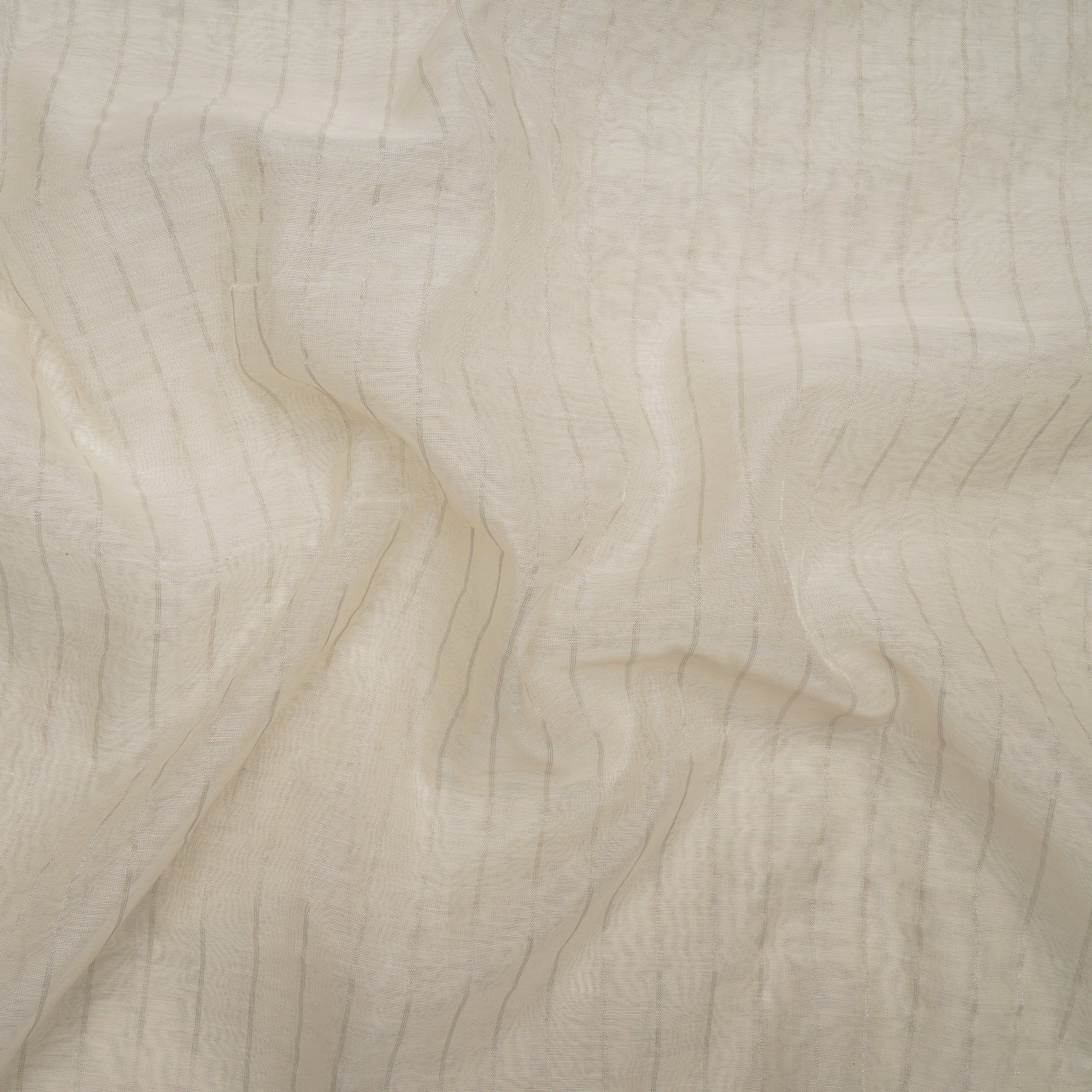 Off-White Color Fancy Zari Striped Chanderi Dyeable Fabric