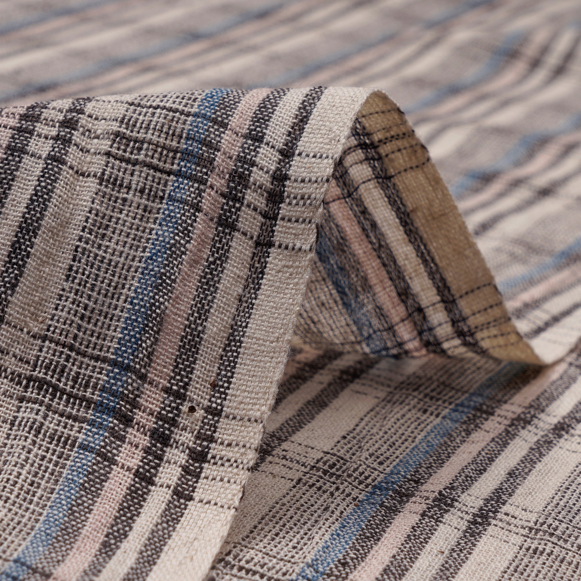 Multi Stripe Pattern Handspun Handwoven Kala Cotton Fabric