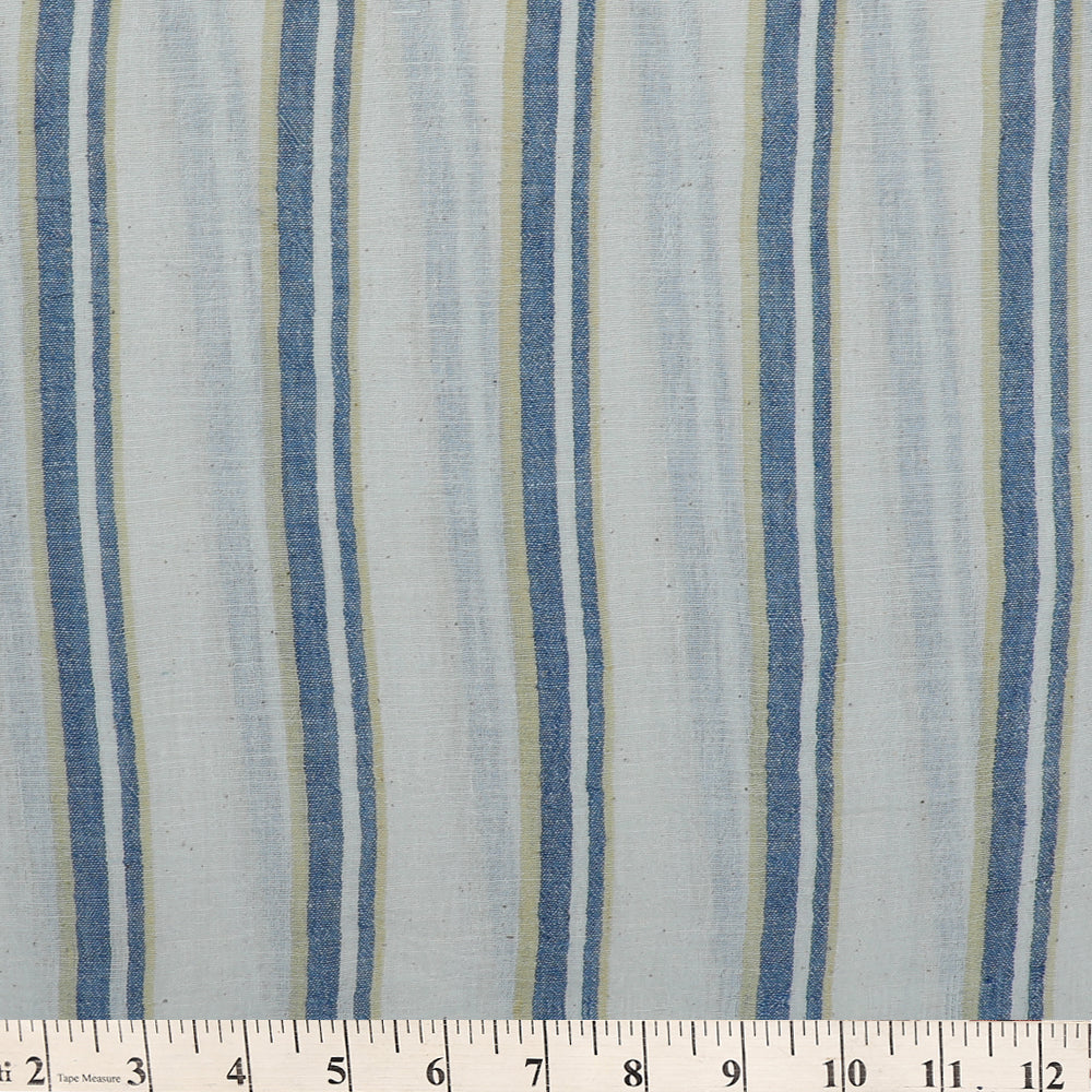 Off White-Blue Color Handwoven Handspun Kala Cotton Fabric