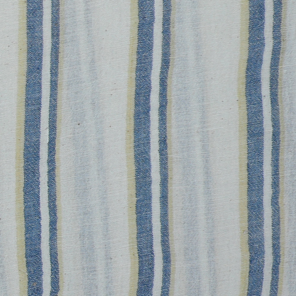 Off White-Blue Color Handwoven Handspun Kala Cotton Fabric