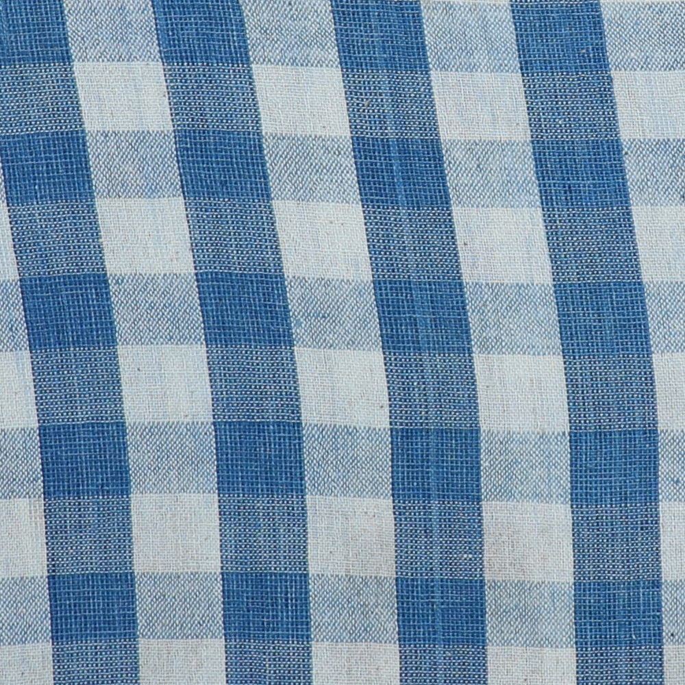 Blue-Off White Color Handwoven Handspun Kala Cotton Fabric