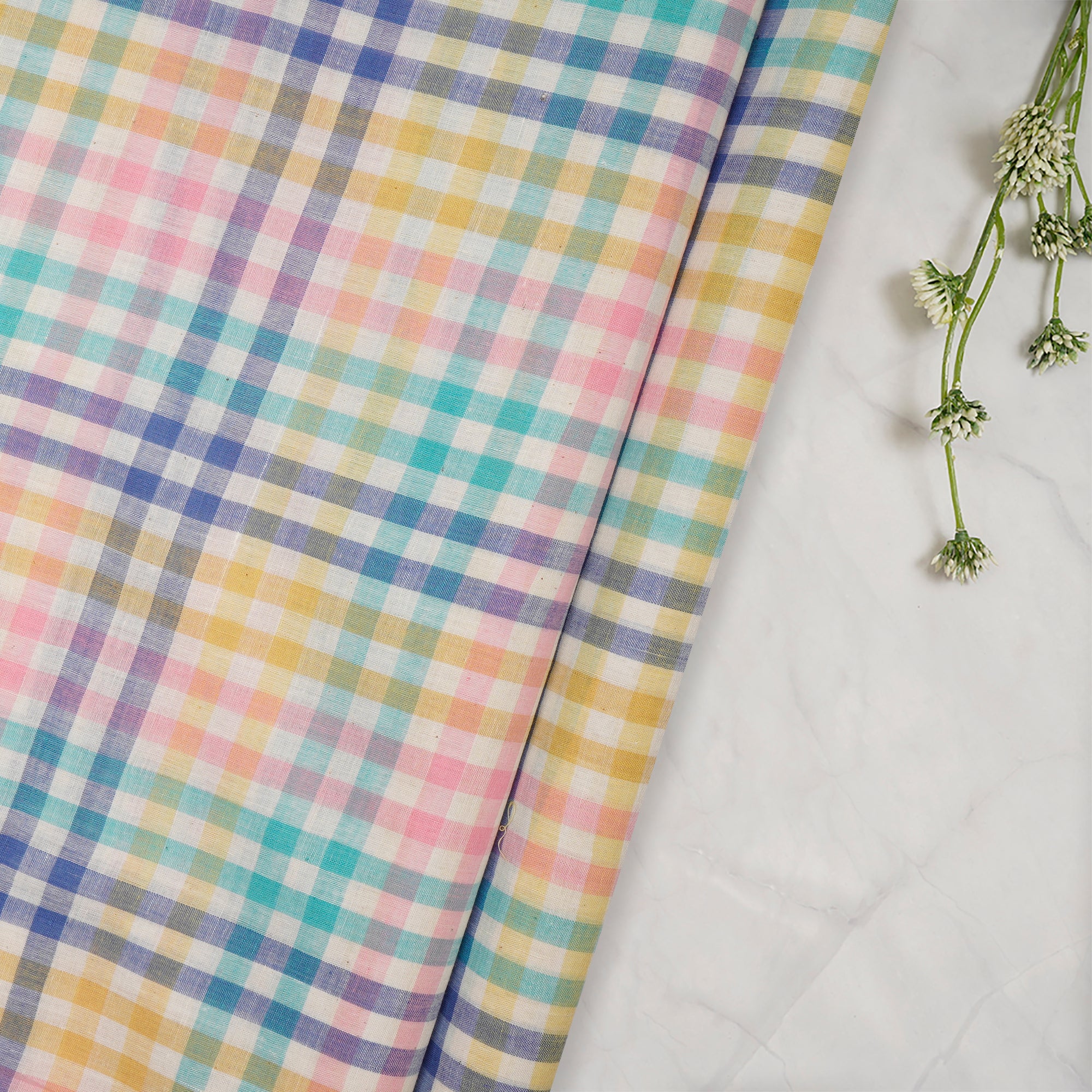 Multi Color Woven Check Pattern Cotton Fabric