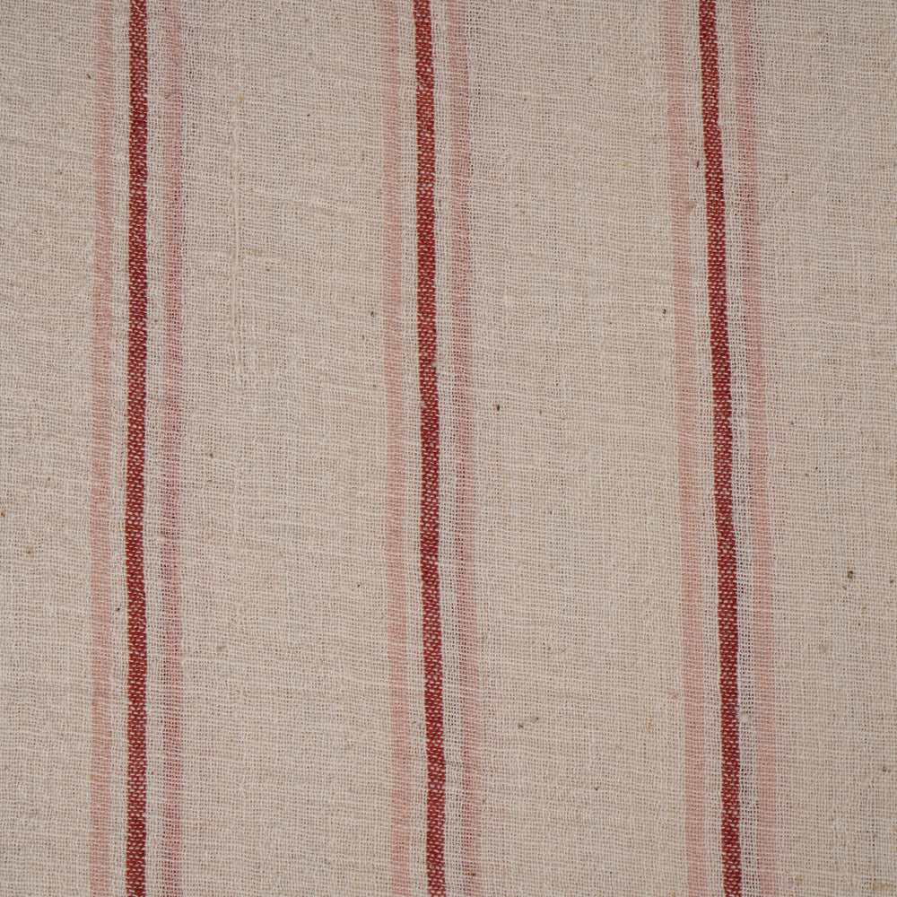 Cream-Red Color Handwoven Handspun Kala Cotton Fabric