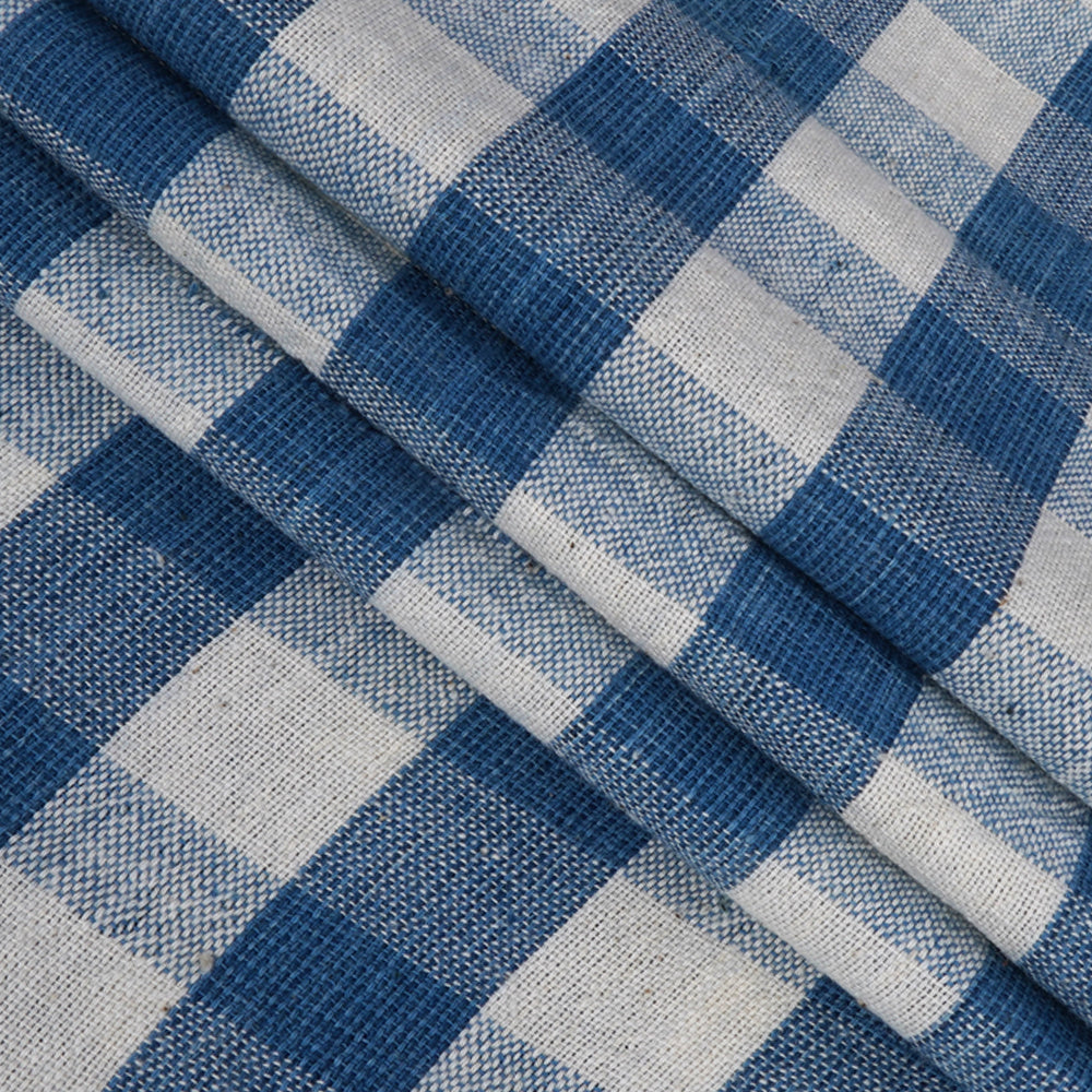 Off White-Light Blue Color Handwoven Handspun Kala Cotton Fabric
