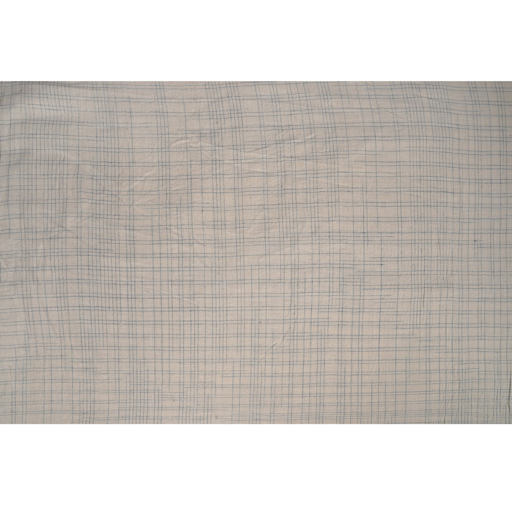 Off White-Blue Color Handwoven Handspun Kala Cotton Fabric