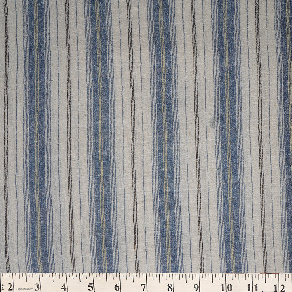 Off White-Light Blue Color Handwoven Handspun Kala Cotton Fabric