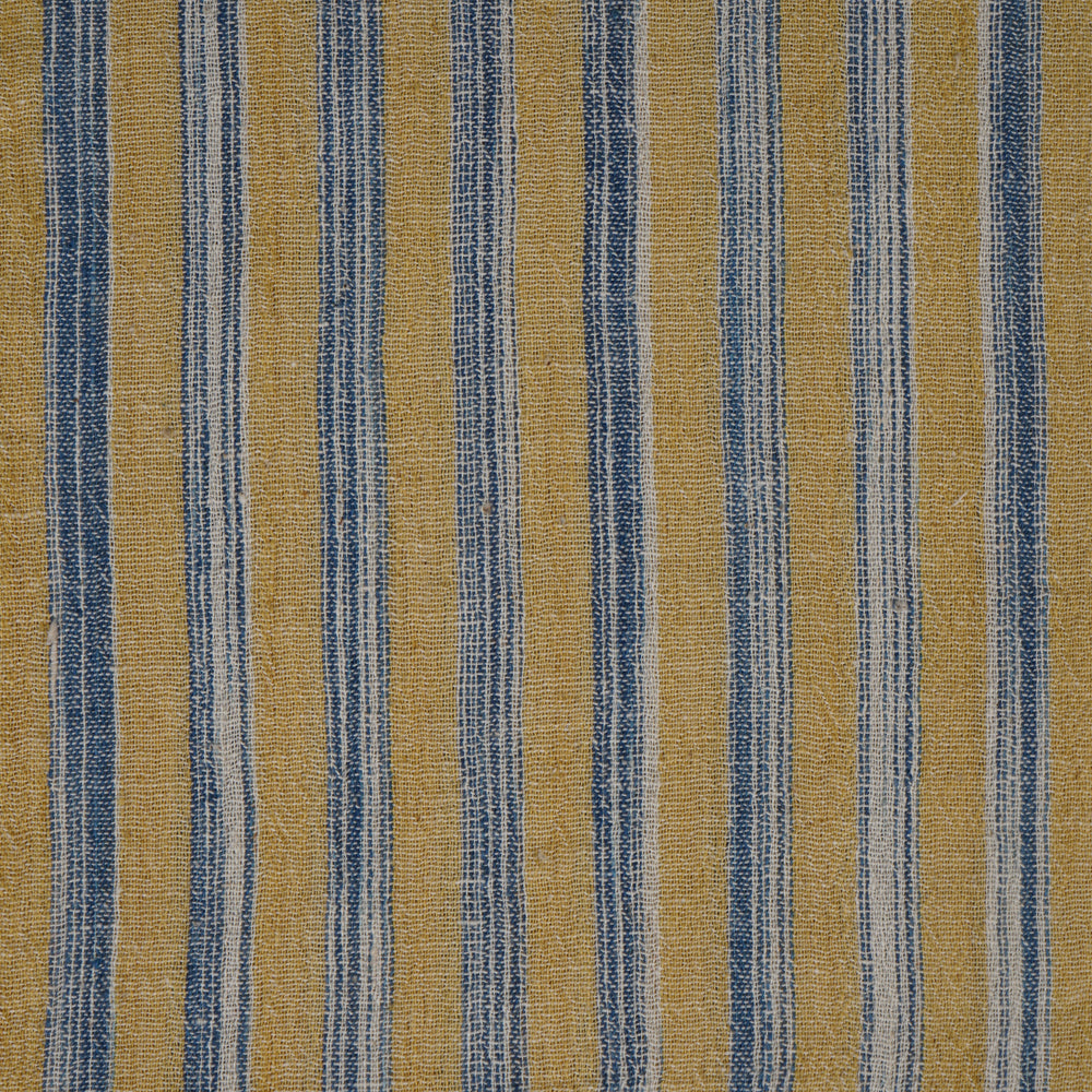 Yellow-Blue Color Handwoven Handspun Kala Cotton Fabric