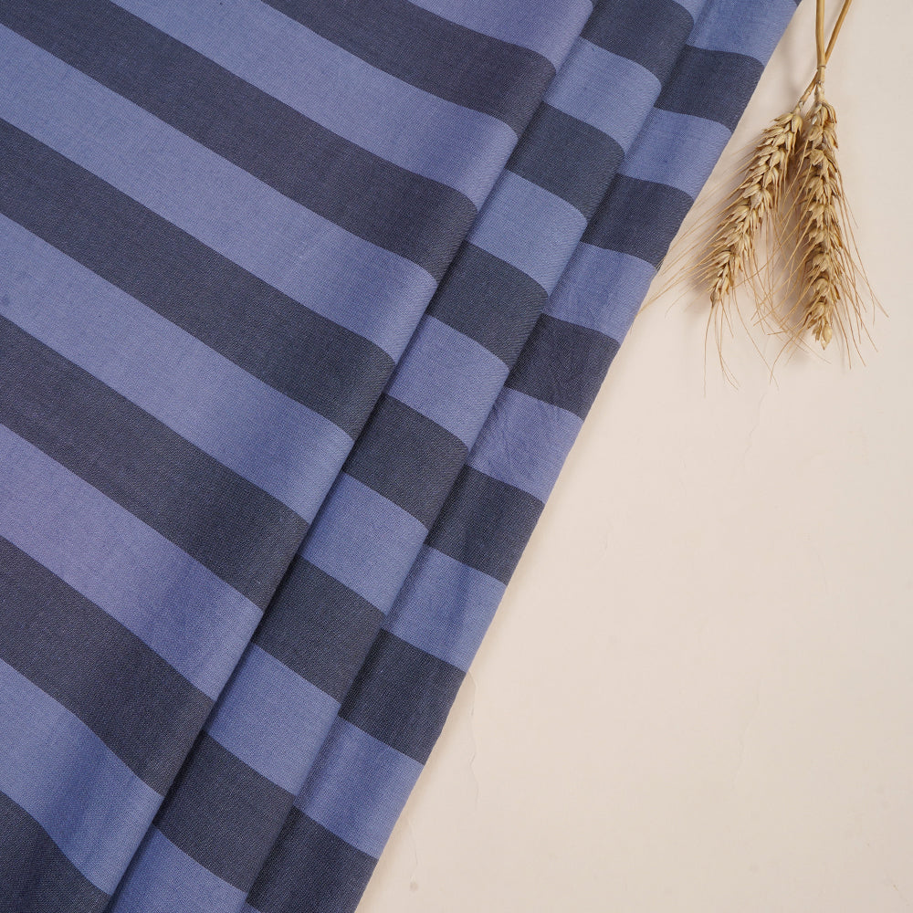 Grey-Blue Color Handwoven Striped Cotton Fabric