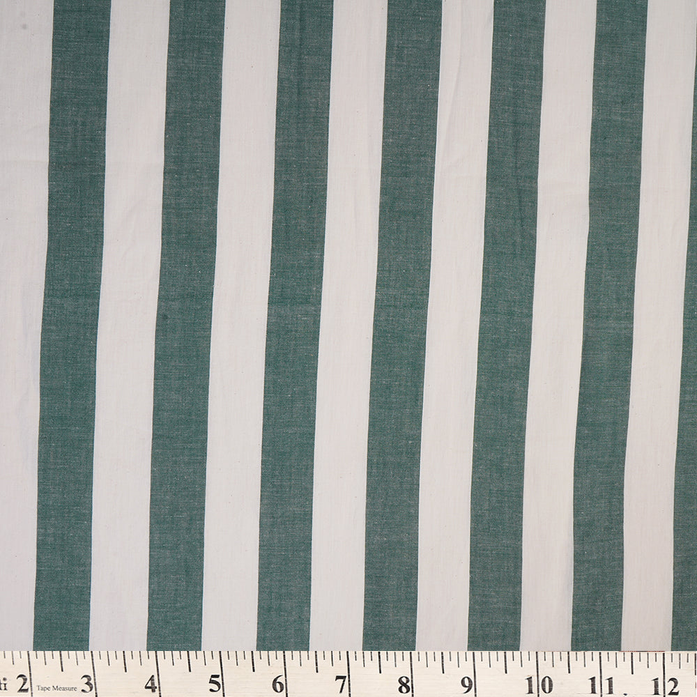 White-Green Color Handwoven Striped Cotton Fabric