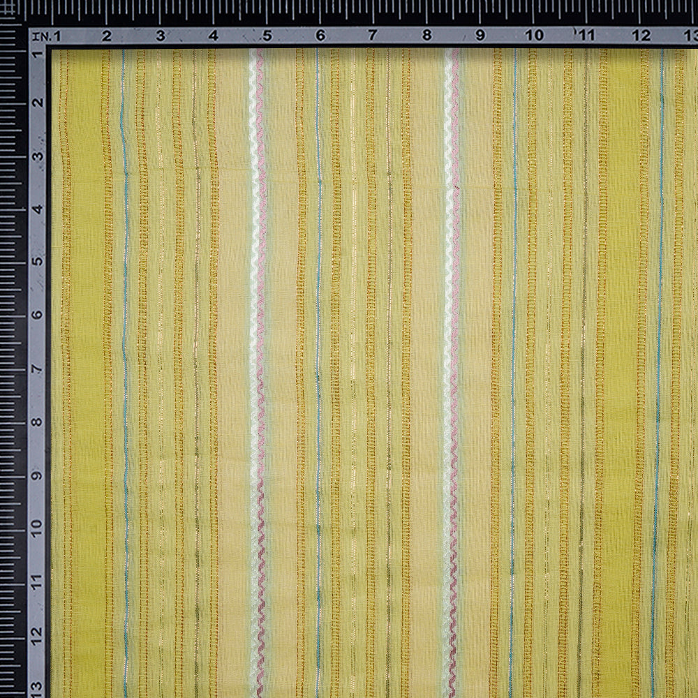 Green - Yellow Color Lurex Woven Cotton Voile Fabric