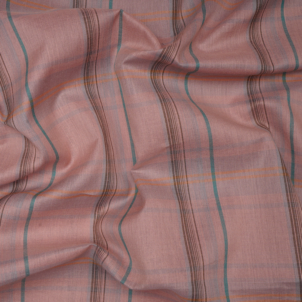 Tropical Peach Color Fancy Check Pattern Pure Woven Cotton Voile Fabric