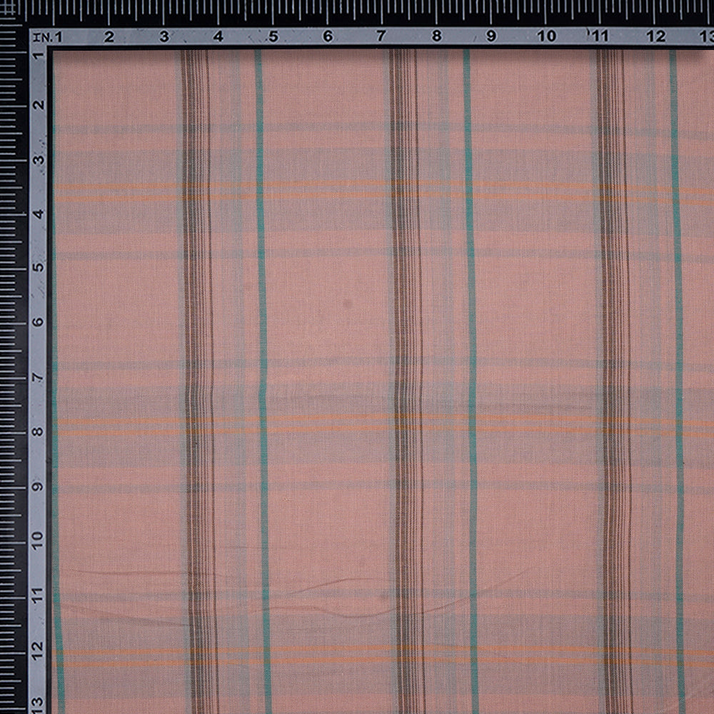 Tropical Peach Color Fancy Check Pattern Pure Woven Cotton Voile Fabric