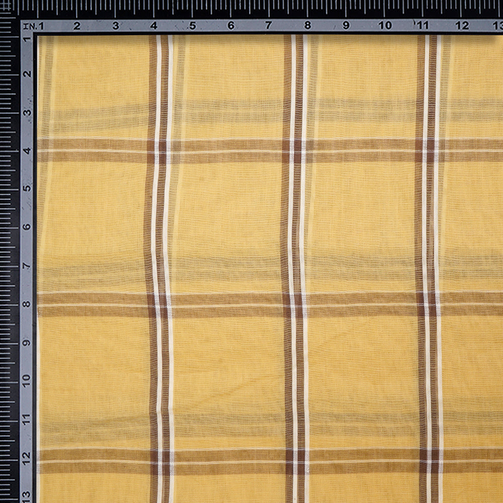 Yellow Color Fancy Check Pattern Pure Woven Cotton Voile Fabric