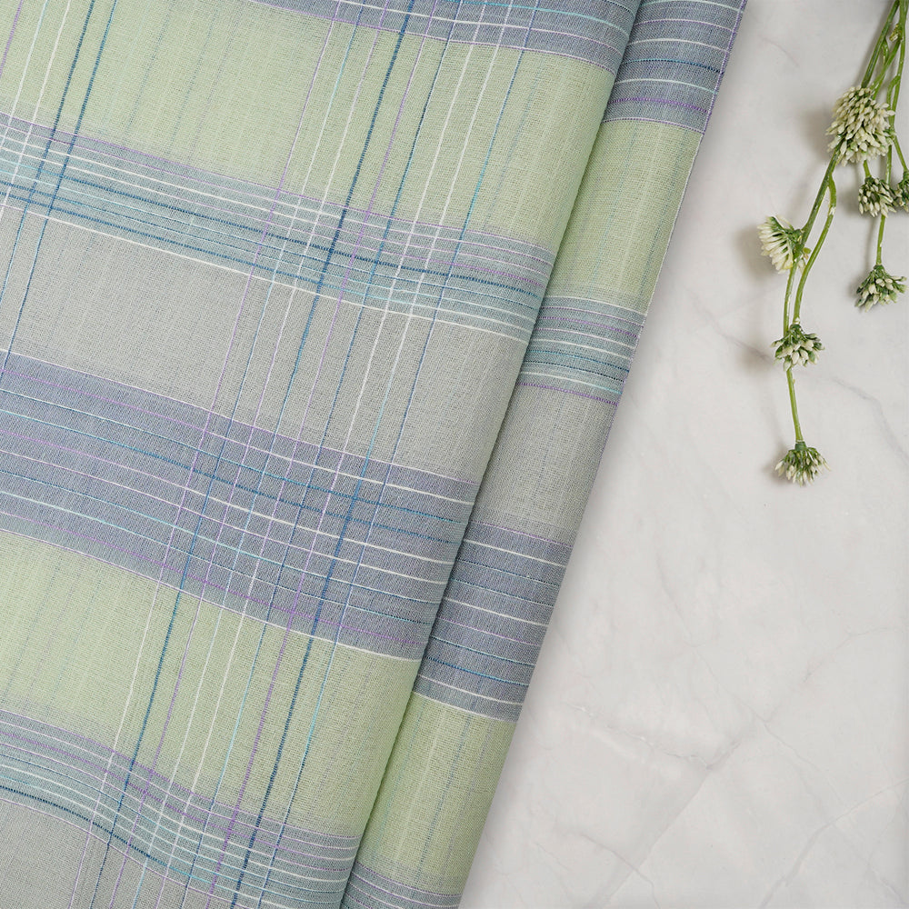 Light Green Mint Color Fancy Check Pattern Pure Woven Cotton Voile Fabric