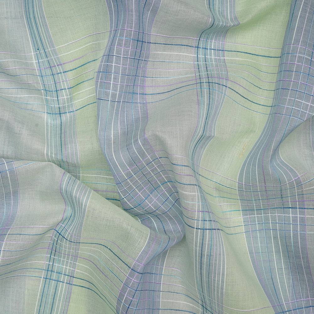 Light Green Mint Color Fancy Check Pattern Pure Woven Cotton Voile Fabric