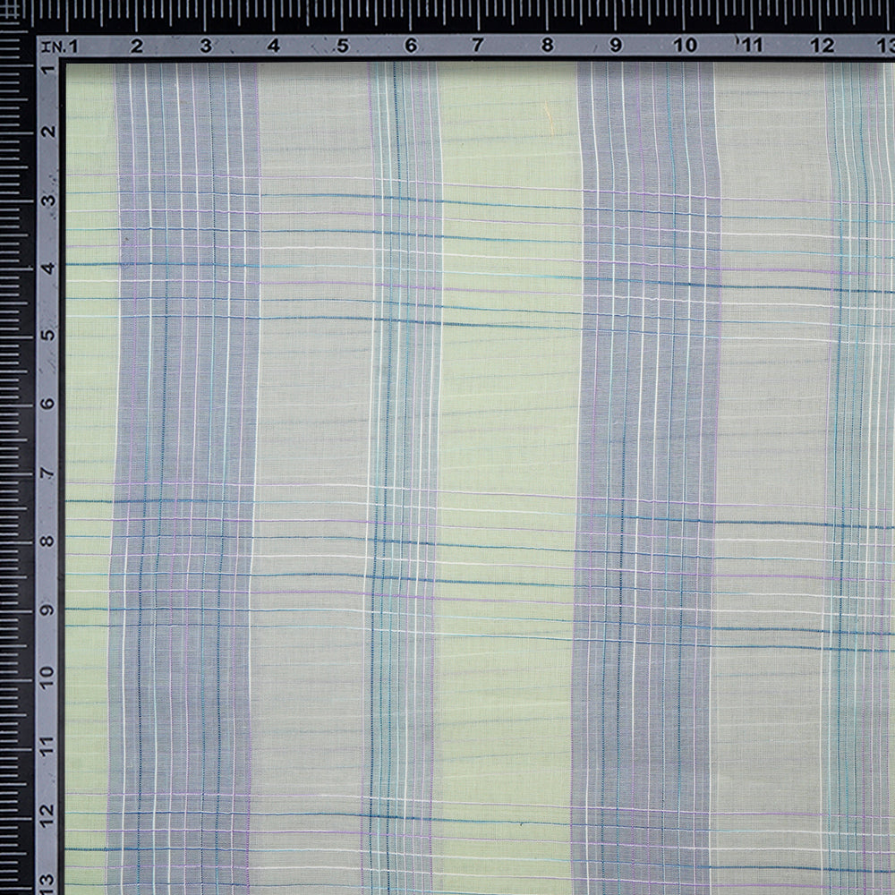 Light Green Mint Color Fancy Check Pattern Pure Woven Cotton Voile Fabric